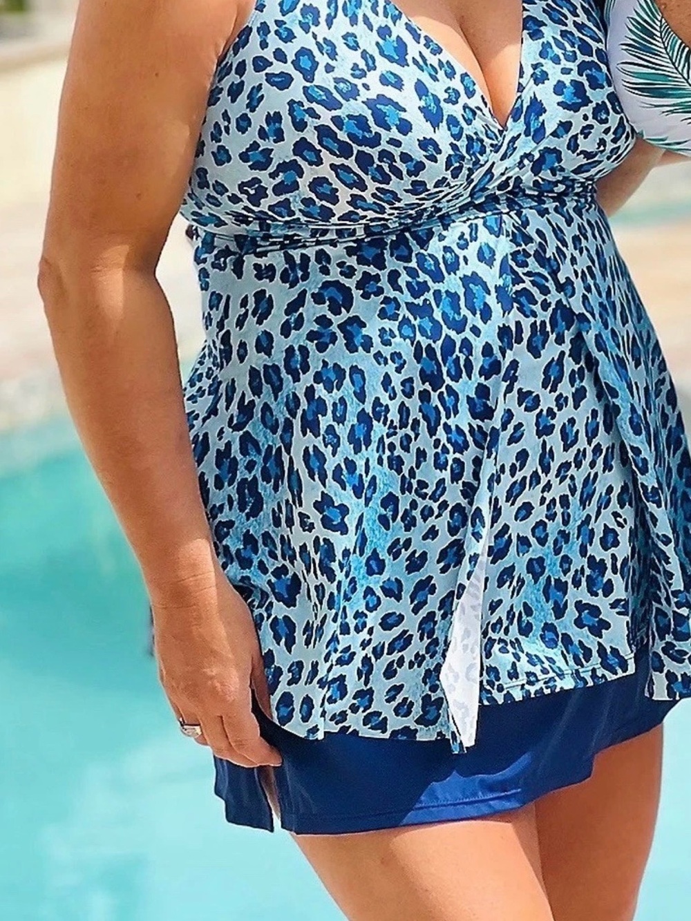 Kim Gravel Swimsuits for All Twist Fly-Away Top Skirt Set Sz 8 Blue Leopard NEW!